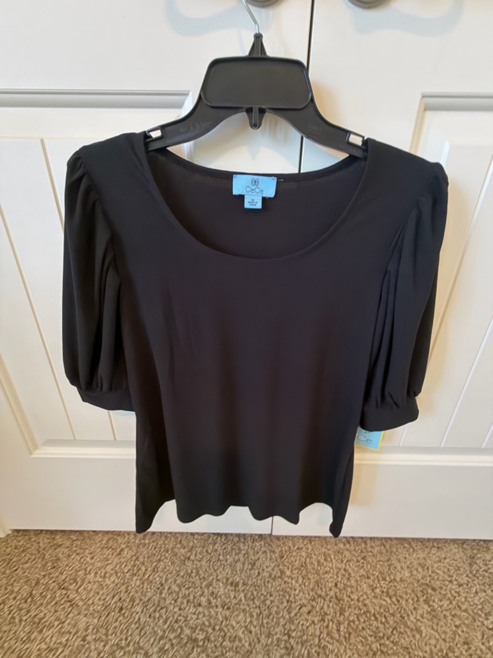 CeCe Black Puff Sleeve Scoop Neck Blouse